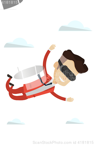 Image of Businessman in vr headset flying in the sky.