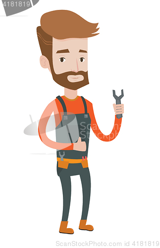 Image of Repairman holding spanner vector illustration.