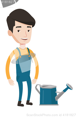 Image of Farmer with watering can vector illustration.