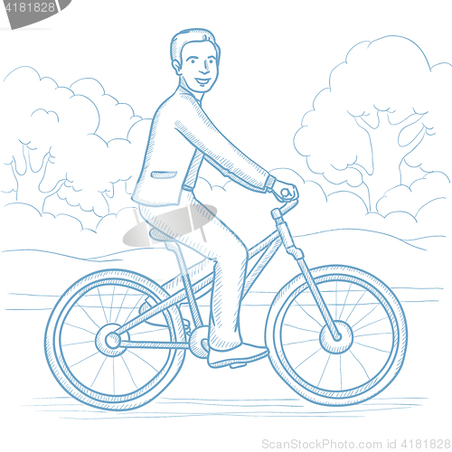 Image of Man riding bicycle in the park vector illustration