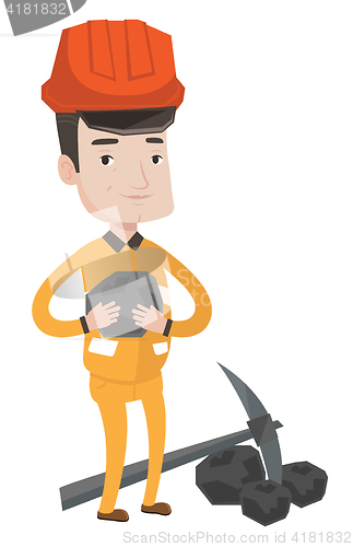 Image of Miner holding coal in hands vector illustration.