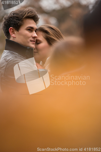 Image of Autumn portrait of attractive happy couple