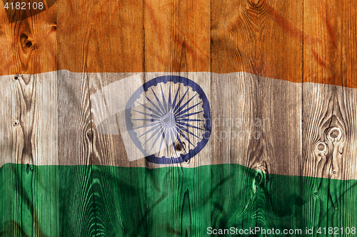 Image of National flag of India, wooden background