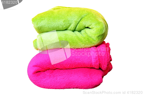 Image of isolated stack of colorful blankets
