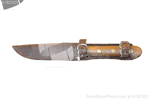 Image of vintage knife in leather scabbard