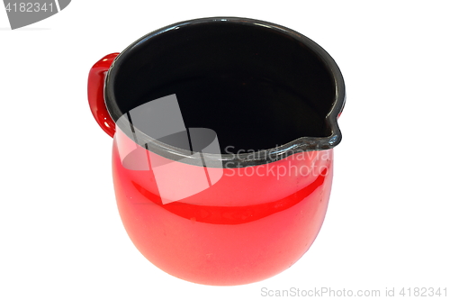 Image of red painted metal ewer on white background