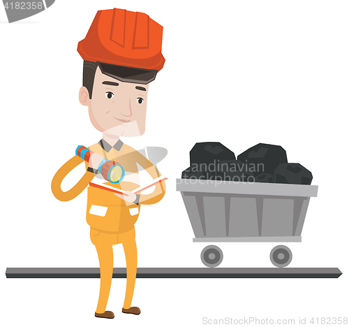 Image of Miner checking documents vector illustration.