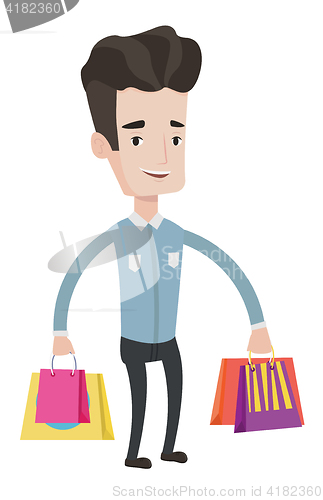 Image of Happy man with shopping bags vector illustration.