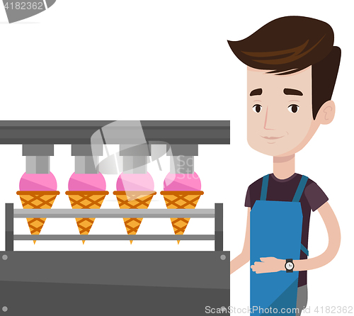 Image of Worker of factory producing ice-cream.