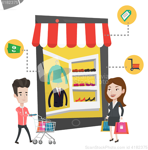 Image of Man and woman doing shopping online.