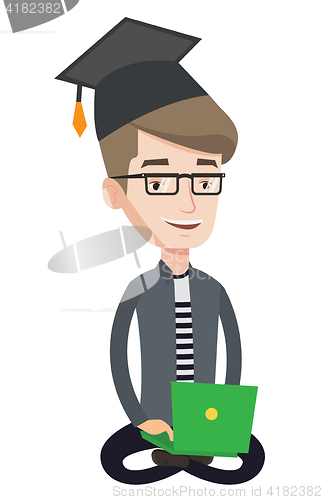 Image of Graduate using laptop vector illustration.