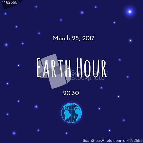 Image of Earth and stars on dark blue background.
