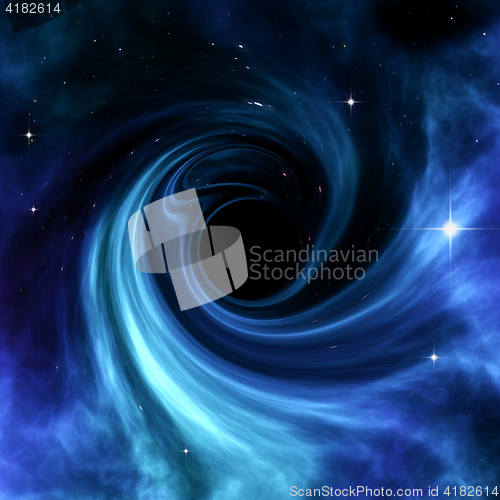 Image of a black hole with blue nebula