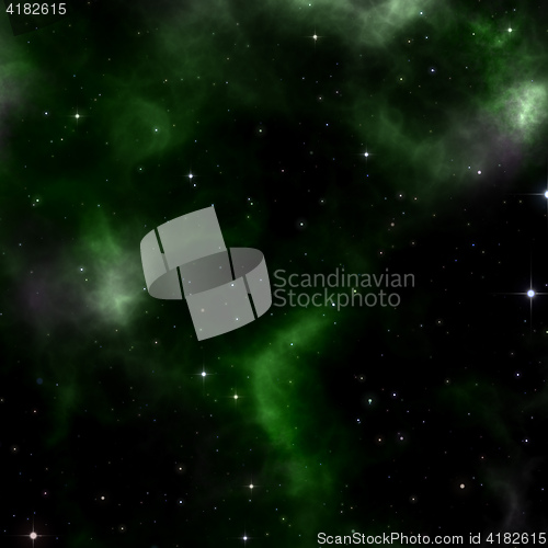 Image of a stars background with green nebula