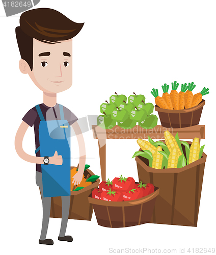 Image of Friendly supermarket worker vector illustration.