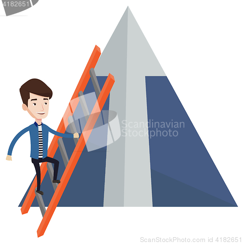 Image of Businessman climbing on mountain.