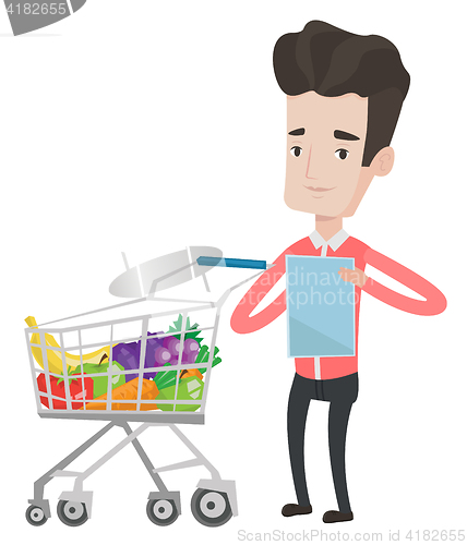 Image of Man with shopping list vector illustration.