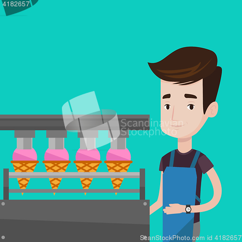 Image of Worker of factory producing ice-cream.