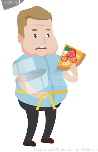 Image of Man measuring waistline vector illustration.