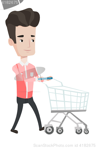 Image of Customer with shopping cart vector illustration.