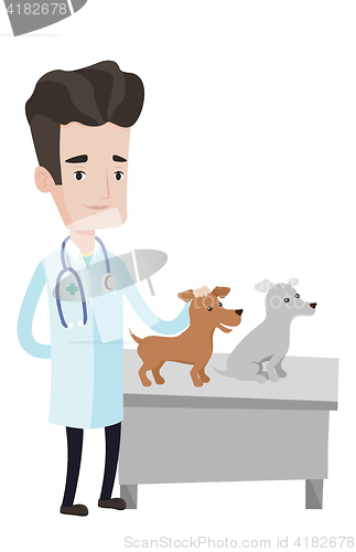 Image of Veterinarian examining dogs vector illustration.