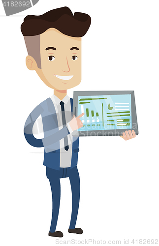 Image of Businessman presenting report on tablet computer.
