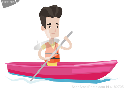 Image of Man riding in kayak vector illustration.