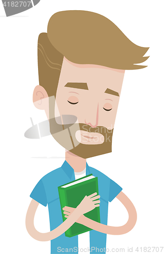Image of Student hugging his book vector illustration.