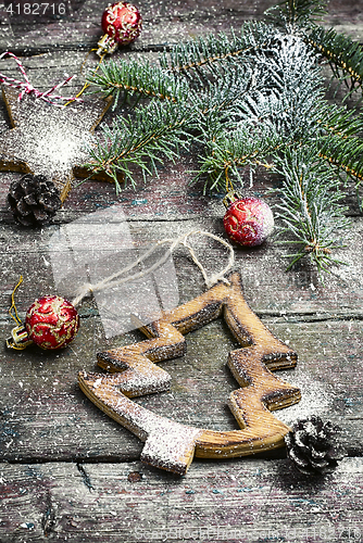Image of Christmas festive background with fir tree