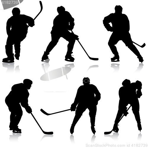 Image of Set of silhouettes hockey player. Isolated on white. illustrations