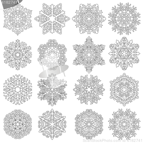 Image of Set snowflakes icons on white background, illustration