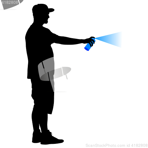 Image of Silhouette man holding a spray on a white background. illustration