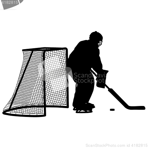 Image of Silhouette of hockey goalkeeper. Isolated on white. illustrations