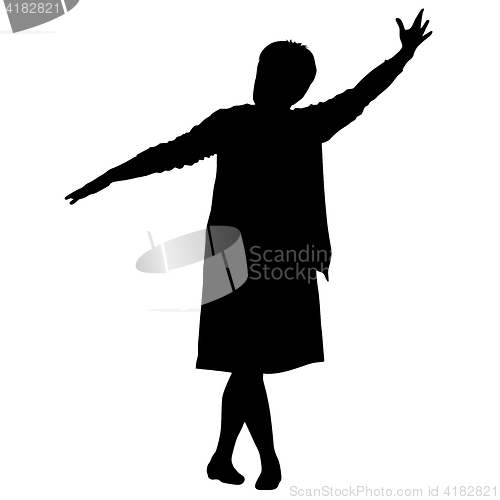 Image of Black silhouettes woman lifted his hand on white background. illustration