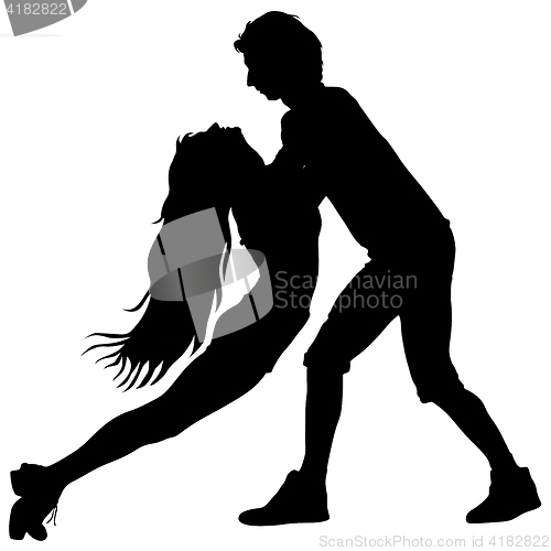 Image of Black silhouettes Dancing on white background. illustration