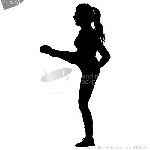 Image of Black silhouettes of beautiful woman raised her right foot. illustration