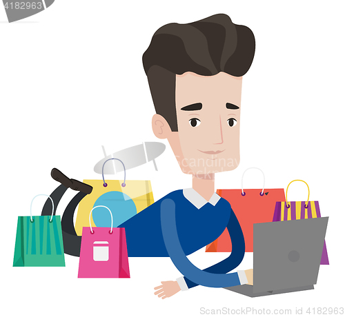 Image of Man shopping online vector illustration.