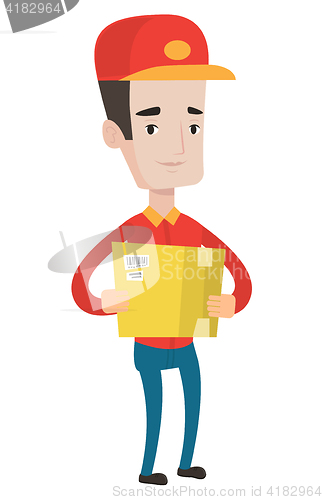 Image of Delivery man carrying cardboard boxes.