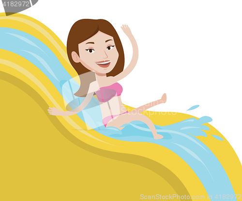 Image of Woman riding down waterslide vector illustration.