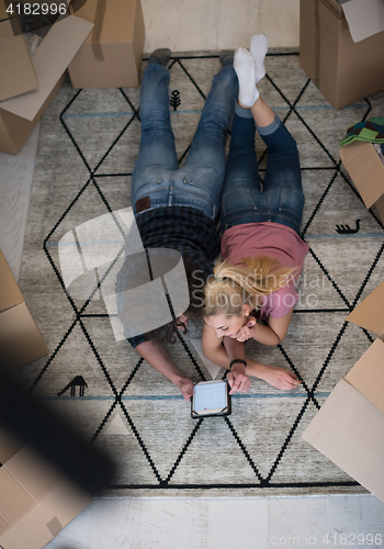 Image of Top view of attractive young couple