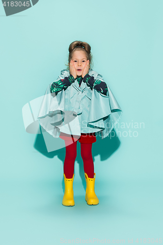 Image of Little girl posing in fashion style wearing autumn clothing.