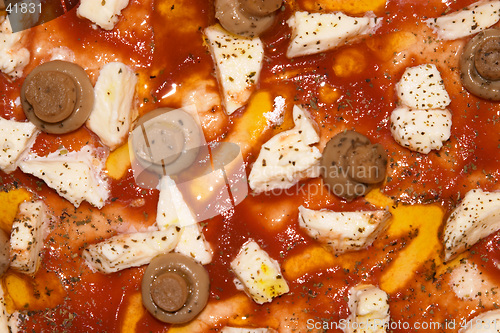 Image of Close-up surface of a mushroom and mozzarella pizza