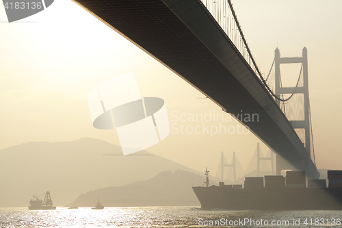 Image of bridge at sunset moment, Tsing ma bridge 