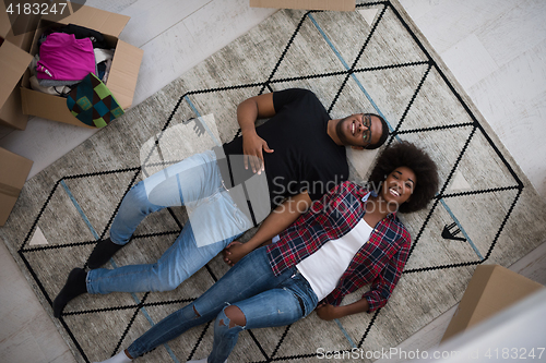 Image of Top view of attractive young African American couple