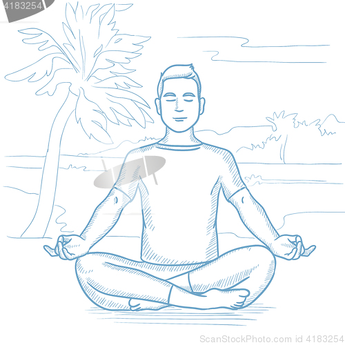 Image of Man meditating in lotus pose vector illustration.