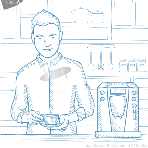 Image of Man making coffee vector sketch illustration.