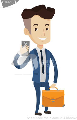 Image of Businessman making selfie vector illustration.