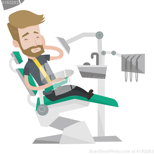 Image of Man suffering in dental chair vector illustration.