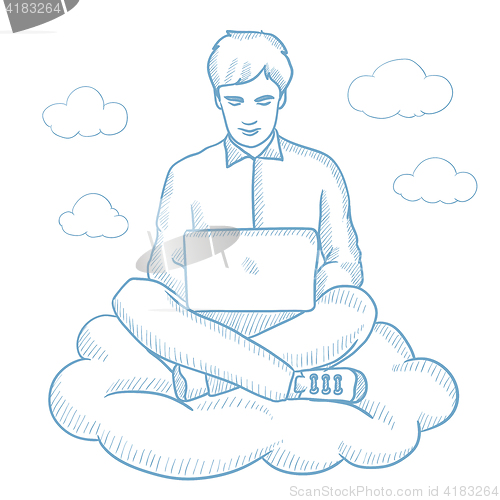 Image of Man using cloud computing technology.