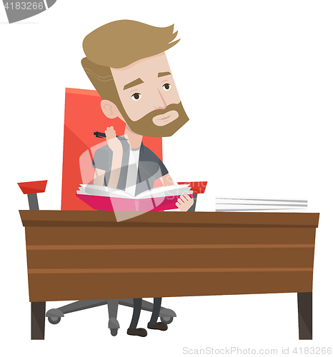 Image of Student writing at the desk vector illustration.